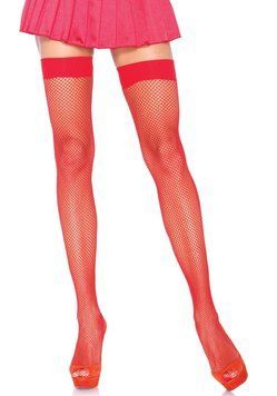 Панчохи-сітка Leg Avenue Nylon Fishnet Thigh Highs One size, Red, дрібна сітка SO7966 фото