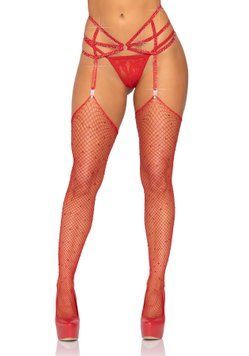 Пояс для панчіх зі стреп Leg Avenue Strappy Rhinestone Garterbelt Red One Size, стрази SO9143 фото