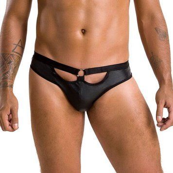 Чоловічі сліпи з вирізами Passion 041 SLIP JOE L/XL Black, екошкіра, відкриті сідниці SO7594 фото