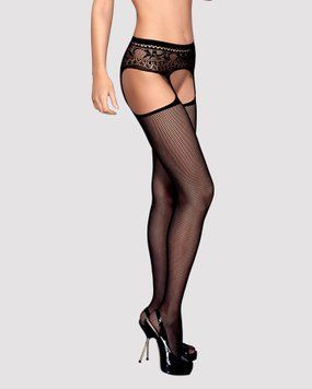 Сітчасті панчохи-стокінги з мереживним поясом Obsessive Garter stockings S307 XL/XXL, чорні SO7271 фото