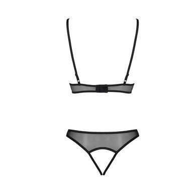 Комплект із бралету з ажурним ліфом та відкритими трусиками Passion CHRISTA SET Open Bra S/M black SO5760 фото