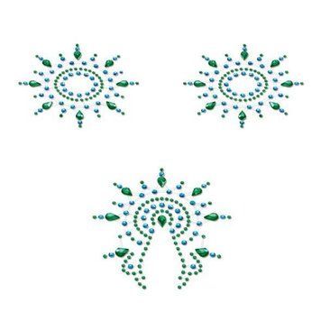 Пестіс з кристалів Petits Joujoux Gloria set of 3 - Green/Blue, прикраса на груди та вульву SO3132 фото
