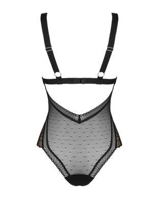 Мереживне боді з декольте Obsessive Estiqua teddy M/L, чорне, широкі лямки SO7260 фото