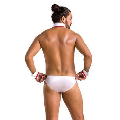 Комплект еротичної чоловічої білизни Passion 037 GREGORY XXL/XXXL White, труси, комірець, манжети SO7584 фото