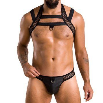 Комплект чоловічої білизни з кріпленнями Passion 043 JACOB XXL/XXXL Black, труси, шлейки SO7602 фото