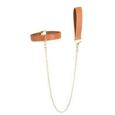 Нашийник з повідцем LOCKINK Tied Collar with Leash Set, коричневий, ланцюг зі шкіряною петлею та карабіном SX0828 фото