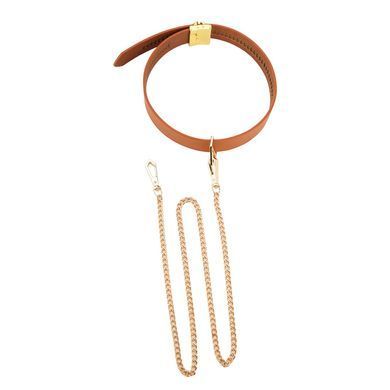 Нашийник з повідцем LOCKINK Tied Collar with Leash Set, коричневий, ланцюг зі шкіряною петлею та карабіном SX0828 фото
