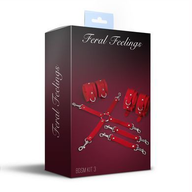 Набір для БДСМ 3 в 1 Feral Feelings BDSM Kit 3 Red, наручники, поножі, хрестовина SO8270 фото