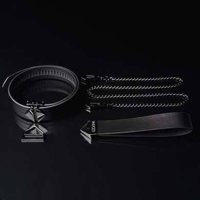 Нашийник з повідцем LOCKINK Tied Collar with Leash Set, чорний, ланцюг зі шкіряною петлею та карабіном SX0829 фото