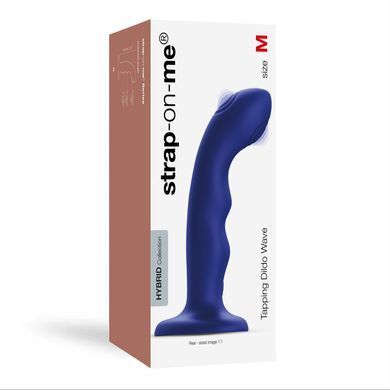 Насадка для страпона з подвійною точковою пульсацією Strap-On-Me TAPPING DILDO WAVE &ndash; NIGHT BLUE, М SO9621 фото