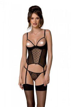 Корсет Passion MARINA CORSET, XXL/XXXL, black, з відкритими чашками SO9731 фото