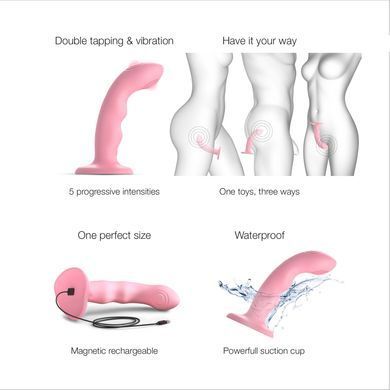 Насадка для страпона з подвійною точковою пульсацією Strap-On-Me TAPPING DILDO WAVE &ndash; CORAL PINK, М SO9622 фото