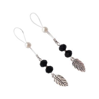 Прикраси з намистинами та листочком для сосків Art of Sex &ndash; Nipple Jewelry Leaf, чорні SO5145 фото