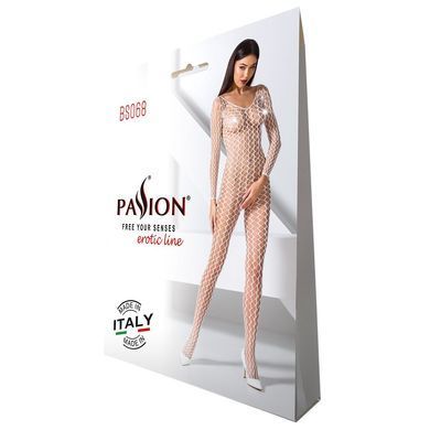 Бодістокінг Passion BS068 white, комбінезон, велика сітка, довгий рукав PBS068W фото