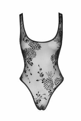 Боді Noir Handmade F242 Tulle body with patterned flock embroidery, L SX0153 фото