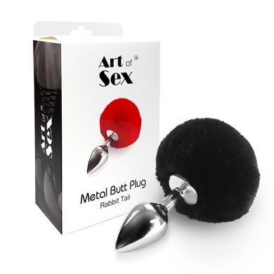 Металева анальна пробка М Art of Sex - Metal Butt plug Rabbit Tail Black, діаметр 3,4 см SO6961 фото
