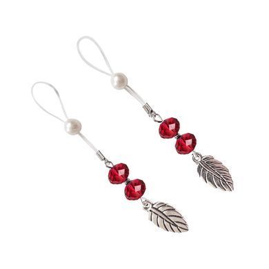 Прикраси з намистинами та листочком для сосків Art of Sex &ndash; Nipple Jewelry Leaf, червоні SO5396 фото