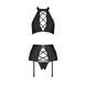 Комплект з еко-шкіри з імітацією шнурівки Passion NANCY SET L/XL black топ, трусики, пояс для панчіх SO5373 фото 3