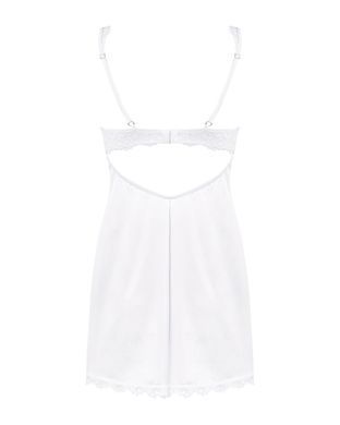 Сорочка Obsessive Amor Blanco underwire chemise & thong, S/M, біла, мереживний ліф, стрінги в наборі SX1126 фото