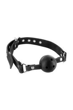 Повітропроникний кляп Fetish Tentation Premium Leather gag with stiff ball, шкіряний ремінець SX1095 фото