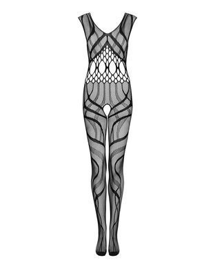 Сітчастий бодістокінг з вирізами та малюнком Obsessive Bodystocking G328 S/M/L, чорний, комбінезон SO7249 фото