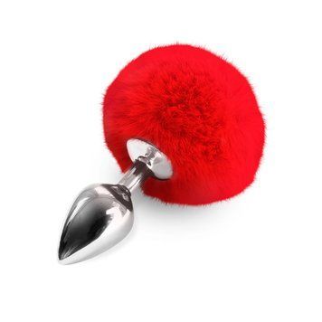 Металева анальна пробка М Art of Sex - Metal Butt plug Rabbit Tail Red, діаметр 3,4 см SO6963 фото