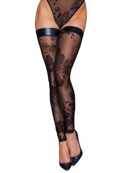 Панчохи без миска Noir Handmade F243 Tulle stockings with patterned flock embroidery, L SX0157 фото
