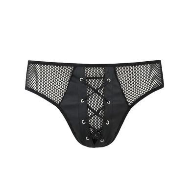 Чоловічі труси зі шнурівкою Passion 035 SLIP RICHARD L/XL Black, екошкіра, сітка SO7576 фото