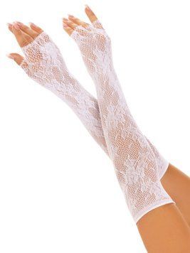 Мітенки Leg Avenue Lace Opera Length Fingerless Gloves, білі, ажурні, довжина вище ліктя SX1058 фото