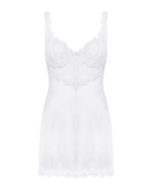 Сорочка Obsessive Amor Blanco underwire chemise & thong,L/XL, біла, мереживний ліф, стрінги в наборі SX1127 фото