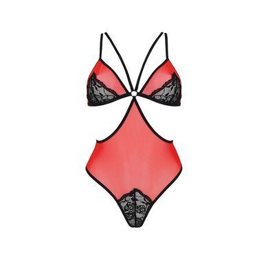 Напівпрозоре боді з мереживом Passion PEONIA BODY S/M red SO8461 фото