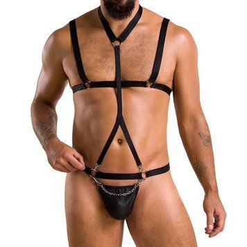 Комплект чоловічої білизни зі стреп Passion 039 SET ANDREW S/M Black, стринги, шлейки SO7589 фото