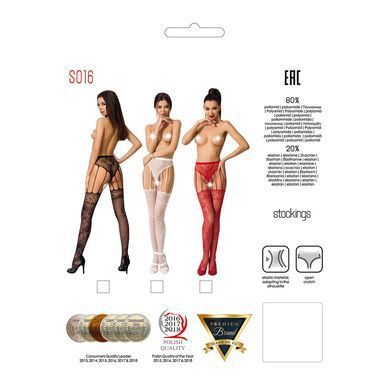 Сітчасті панчохи-стокінги Passion S016 One Size, White, імітація ажурного пояса з гартерами PSS016W фото