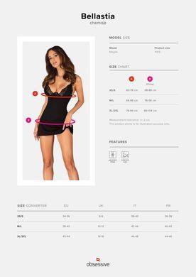 Сорочка Obsessive Bellastia chemise & thong, XL/2XL, непрозора, фігурне декольте, стрінги в наборі SX1130 фото